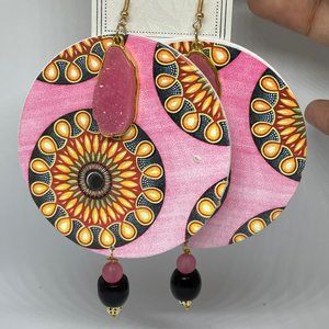 Round Textile Print Earrings